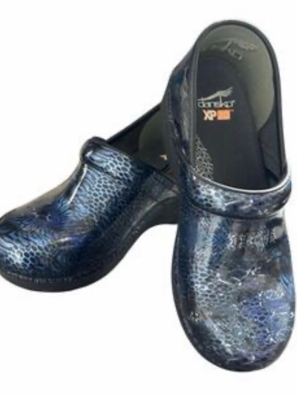 Dansko XP 2.0 Navy blue & black  Metallic Clog Women’s size 8  38 animal print